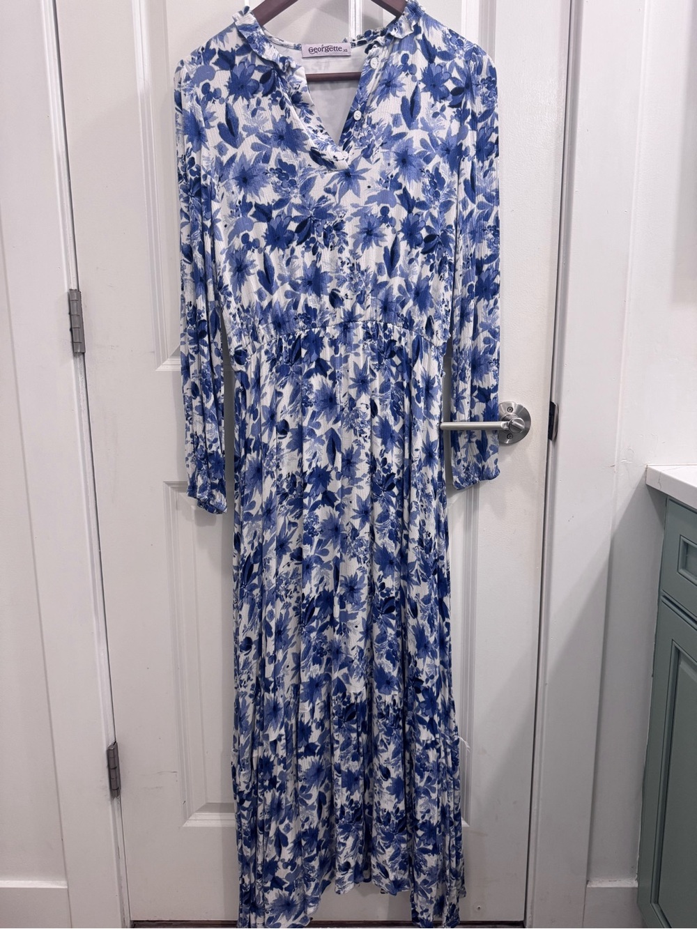 George Blue and White Floral Maxi Dress